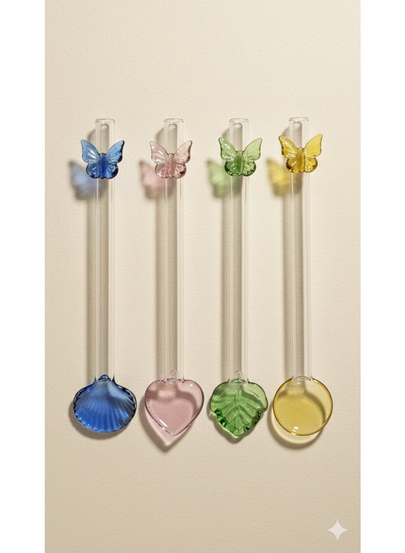 Luxury Handmade Borosilicate Glass Straw Spoon Set of 4 with Decorative Butterfly Design – Dual Function Straw and Spoon for Hot and Cold Drinks, Bubble Tea, Smoothies, Milkshakes and Cocktails – Reusable Eco Friendly Glass Drinkware Accessories - Image 5